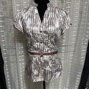 Charlotte Russe Brown and White Patterned Blouse